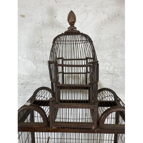 549 - A 19th century style wooden and metal bird cage - approx. 94cm high x 54cm wide x 23.5cm deep