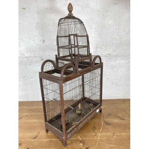 549 - A 19th century style wooden and metal bird cage - approx. 94cm high x 54cm wide x 23.5cm deep