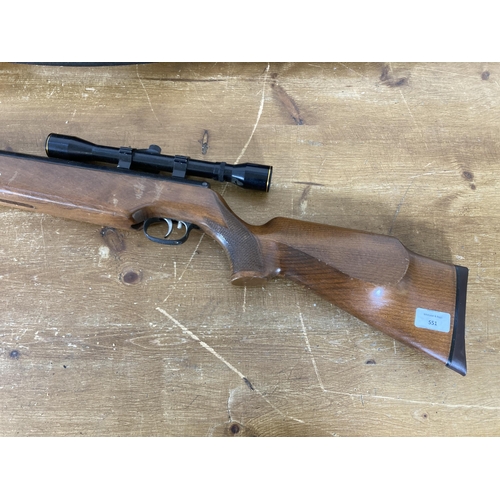 551 - A Weihrauch HW80 cal 5.5 air rifle with Nikko Stirling Tiara 4x28 scope together with black plastic ... 