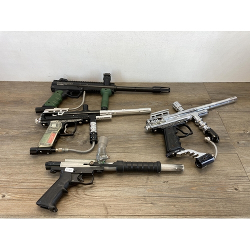 567 - Four paintball guns, one Silver Bullet Spyder Xtra, one E-Markers Spyder Imagine, one Mayhem Crossba... 