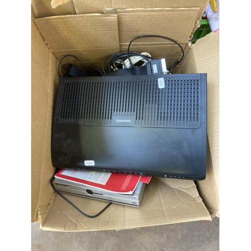 Seven boxes containing Samsung set top box, Legend quartz carriage