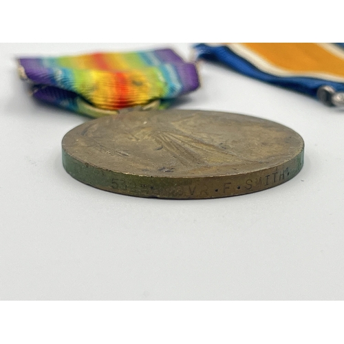 2005 - Two WWI British medals, one Victory presented to 53248 Dvr. F. Smith R.A. and one War presented to 1... 