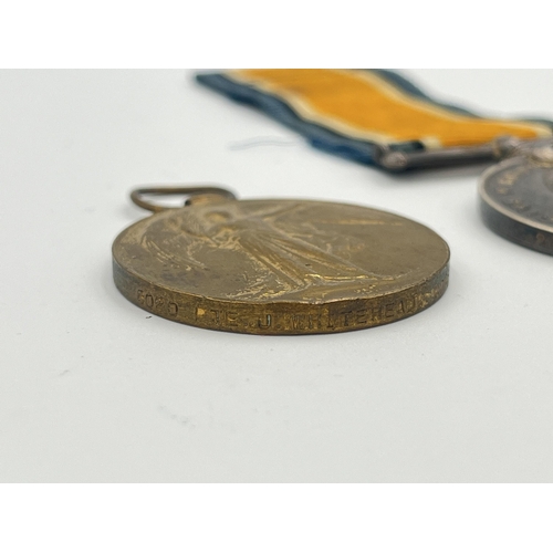 2008 - Two WWI British medals, one Victory presented to 46334 Pte. H. Dixon Durh. L.I. and one War presente... 