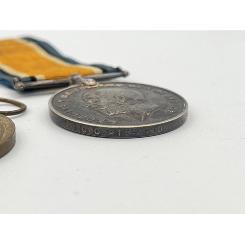 2008 - Two WWI British medals, one Victory presented to 46334 Pte. H. Dixon Durh. L.I. and one War presente... 