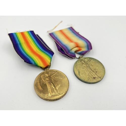 2012 - Two WWI British Victory medals, one presented to M-334368 Pte. F. J. Bean A.S.C. and one presented t... 