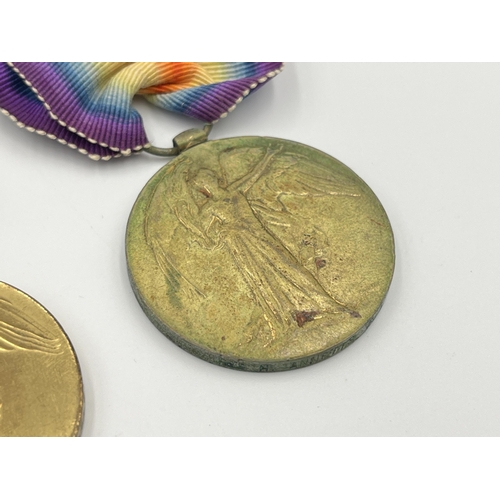 2012 - Two WWI British Victory medals, one presented to M-334368 Pte. F. J. Bean A.S.C. and one presented t... 