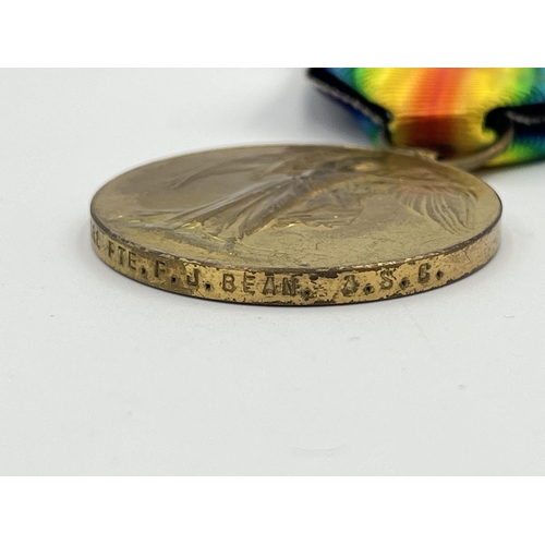 2012 - Two WWI British Victory medals, one presented to M-334368 Pte. F. J. Bean A.S.C. and one presented t... 