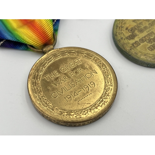 2012 - Two WWI British Victory medals, one presented to M-334368 Pte. F. J. Bean A.S.C. and one presented t... 