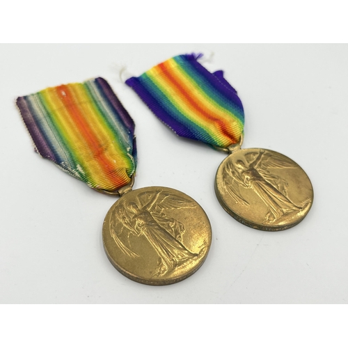 2013 - Two WWI British Victory Cheshire Regiment medals, one presented to 243874 Pte. A. Gaulton and one pr... 