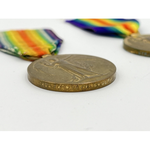 2013 - Two WWI British Victory Cheshire Regiment medals, one presented to 243874 Pte. A. Gaulton and one pr... 