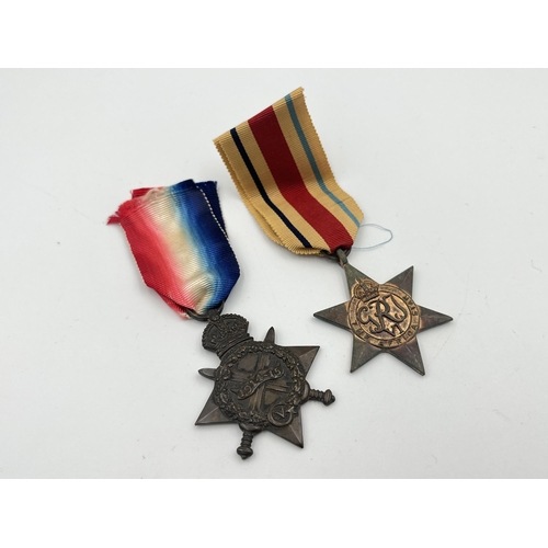 2016 - Two WWI British medals, one 1914-15 Star presented to Sjt. J.F. Holland S.A.S.C. M.T. and one The Af... 