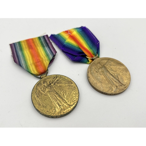 2018 - Two WWI British Victory medals, one presented to Dvr. L.P. Myburgh Z.A.D.K. and one presented to L/C... 