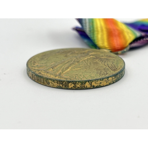 2018 - Two WWI British Victory medals, one presented to Dvr. L.P. Myburgh Z.A.D.K. and one presented to L/C... 