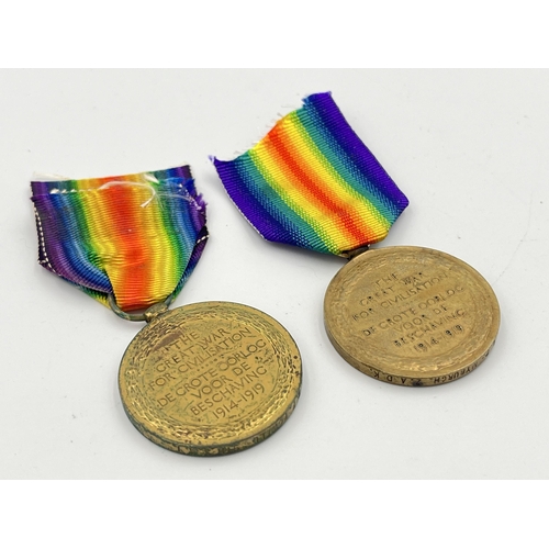 2018 - Two WWI British Victory medals, one presented to Dvr. L.P. Myburgh Z.A.D.K. and one presented to L/C... 