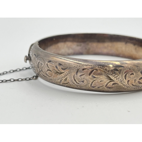 2415 - A hallmarked Birmingham silver foliate etched bangle, dated 1967 - approx. gross weight 32.8g