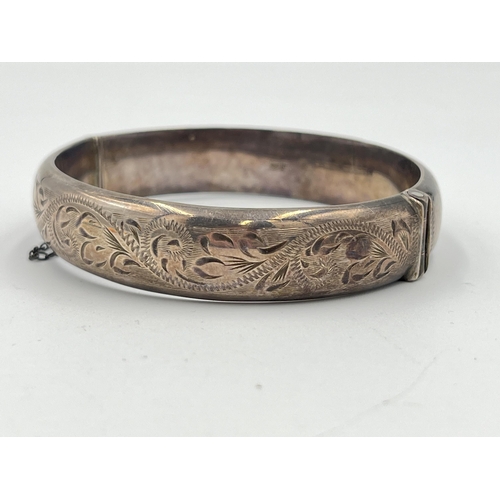 2415 - A hallmarked Birmingham silver foliate etched bangle, dated 1967 - approx. gross weight 32.8g