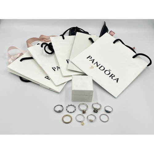 2417 - Nine Pandora .925 silver rings