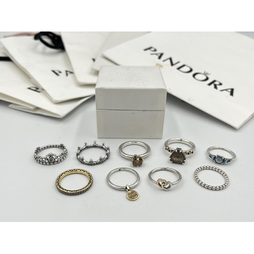 2417 - Nine Pandora .925 silver rings