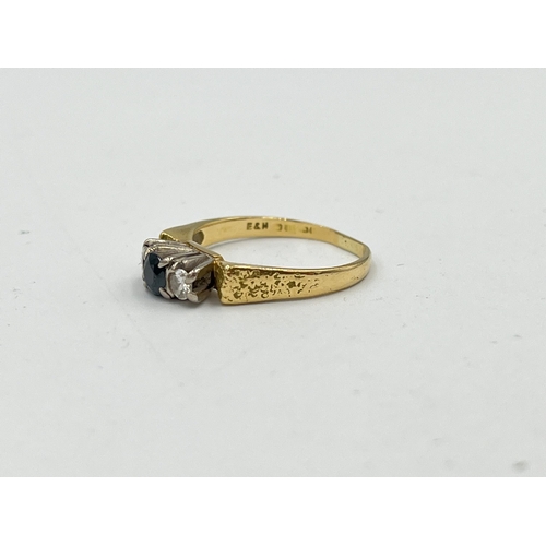 2479 - A hallmarked 18ct gold sapphire and diamond ring, size M½ - approx. gross weight 3.65g