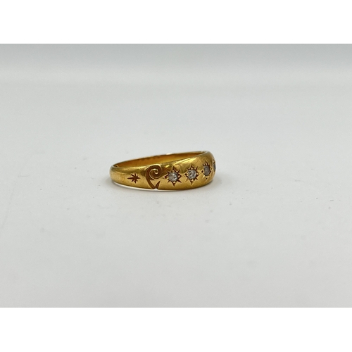 2480 - A Victorian hallmarked Birmingham 18ct gold diamond five stone ring, size N and dated 1896 - approx.... 