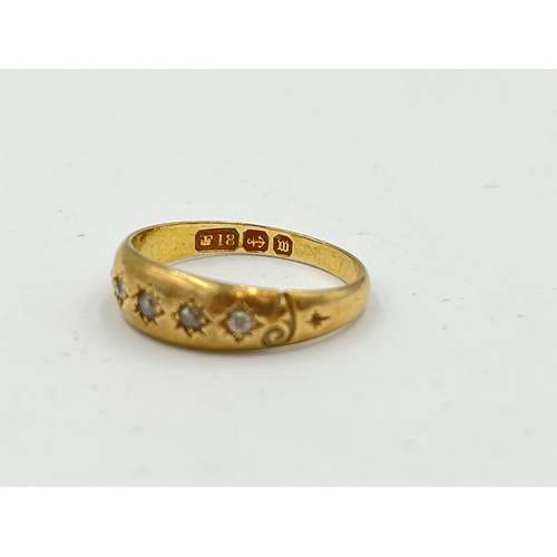 2480 - A Victorian hallmarked Birmingham 18ct gold diamond five stone ring, size N and dated 1896 - approx.... 