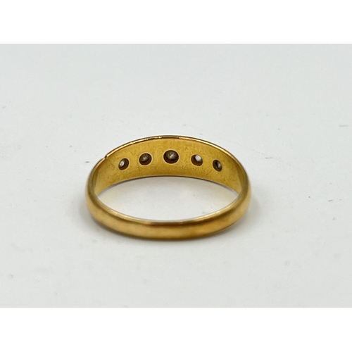 2480 - A Victorian hallmarked Birmingham 18ct gold diamond five stone ring, size N and dated 1896 - approx.... 