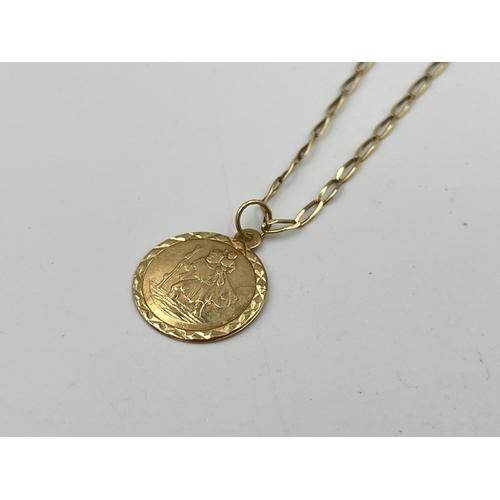 2496 - A 9ct gold St. Christopher pendant necklace - approx. gross weight 2.75g