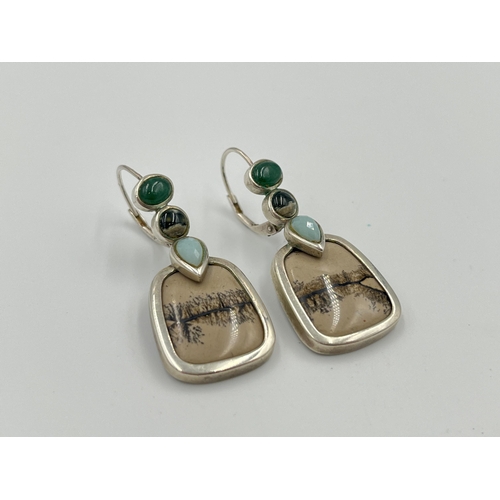 2501 - A pair of QVC .925 silver multi-gemstone earrings by Whitney Kelly - approx. gross weight 9.28g