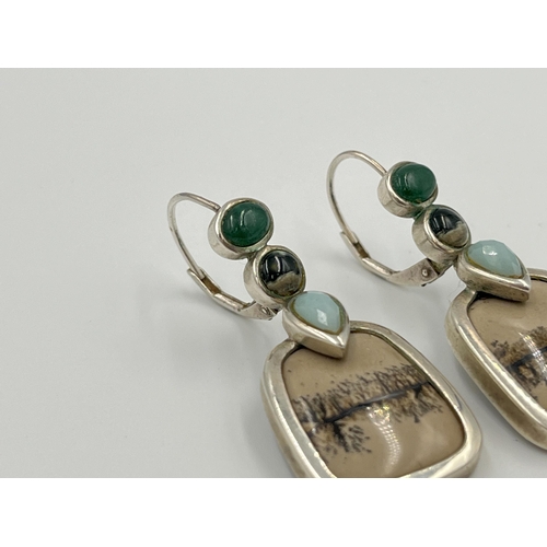 2501 - A pair of QVC .925 silver multi-gemstone earrings by Whitney Kelly - approx. gross weight 9.28g