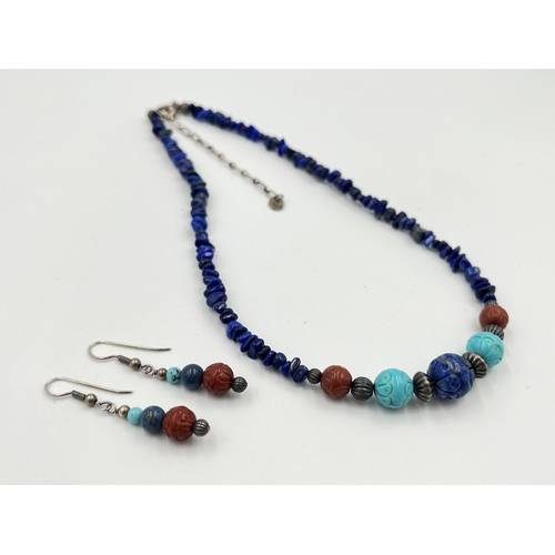 2503 - Two pieces of Relios .925 silver multi-gemstone jewellery, one necklace and one pair of earrings - a... 