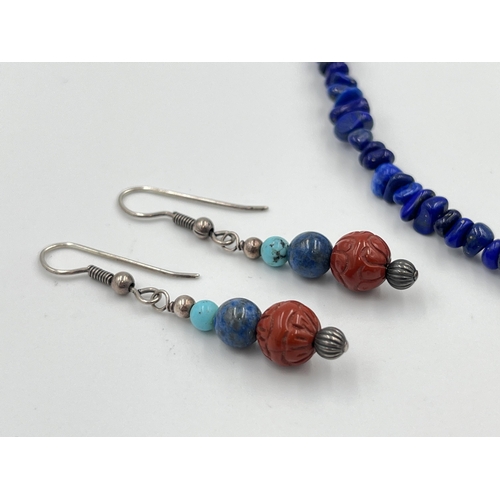 2503 - Two pieces of Relios .925 silver multi-gemstone jewellery, one necklace and one pair of earrings - a... 