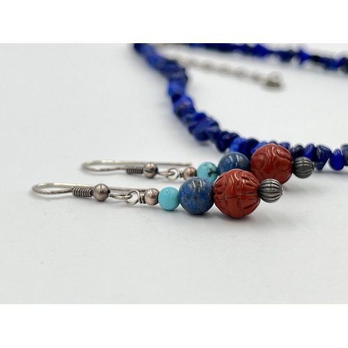 2503 - Two pieces of Relios .925 silver multi-gemstone jewellery, one necklace and one pair of earrings - a... 