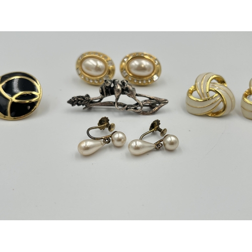 2504 - Five pieces of costume jewellery to include to include silver and faux pearl hook earrings, Napier e... 