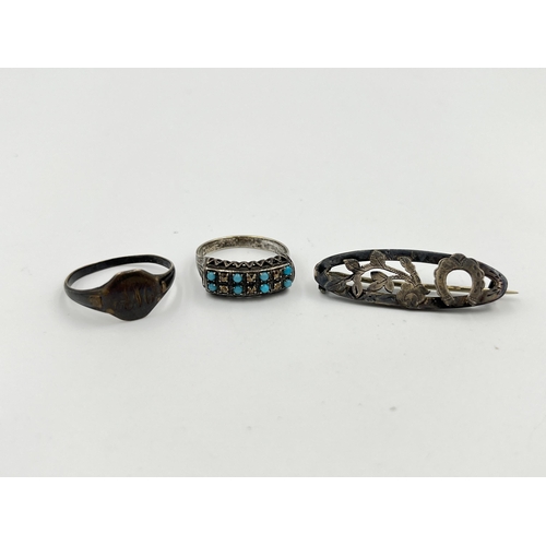 2509 - Three pieces of silver and white jewellery to include Victorian hallmarked Birmingham brooch, 9ct si... 