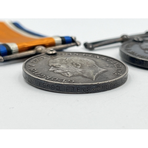 2019 - Two WWI British Liverpool Regiment War medals, one presented to 9010 Pte. W. H. Powney and one prese... 