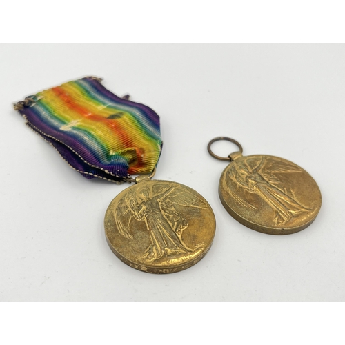 2022 - Two WWI British Victory medals, one presented to 145344 Gnr. G. Kerby R.A. and one presented to T4-2... 