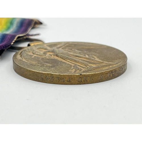 2022 - Two WWI British Victory medals, one presented to 145344 Gnr. G. Kerby R.A. and one presented to T4-2... 