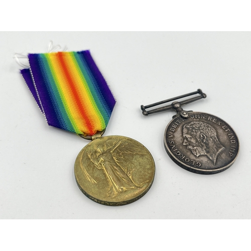 2024 - Two WWI British medals, one Victory presented to 66288 Gnr. H. Hallam R.A. and one War presented to ... 