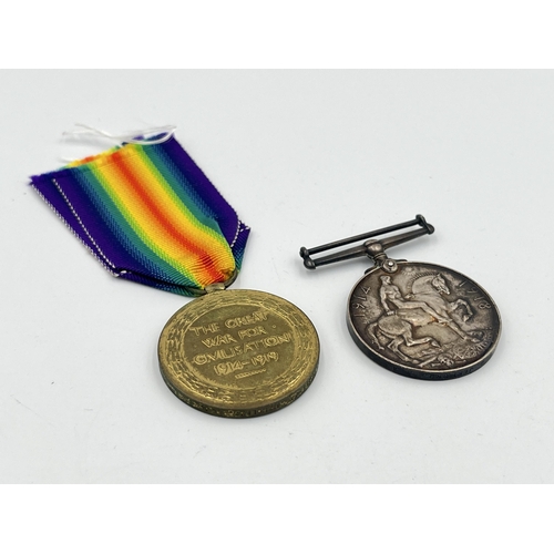 2024 - Two WWI British medals, one Victory presented to 66288 Gnr. H. Hallam R.A. and one War presented to ... 