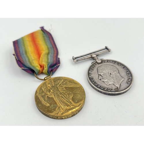 2025 - Two WWI British medals, one Victory presented to 58200 A. Cpl. G. Seager R.A. and one War presented ... 