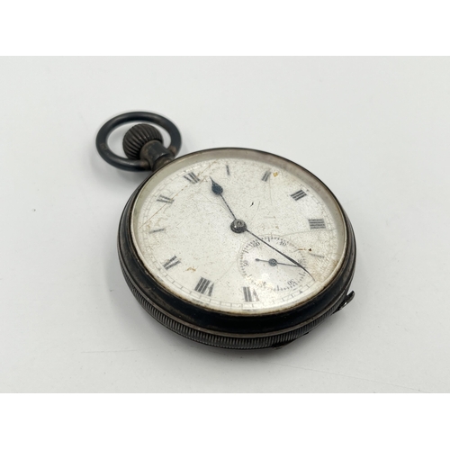 2330 - Two watches, one antique hallmarked Birmingham silver open face hand wind pocket watch and one Casio... 