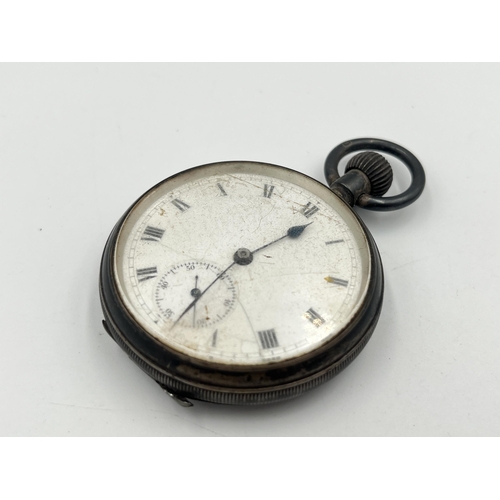 2330 - Two watches, one antique hallmarked Birmingham silver open face hand wind pocket watch and one Casio... 