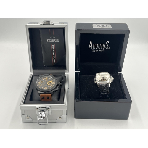 2333 - Two boxed men's wristwatches, one TW Steel Canteen CS43 quartz and one Arbutus automatic with open h... 