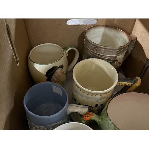 1051 - Three boxes containing Crown Devon Fieldings Widdicombe Fair jug, Royal Doulton Oliver Twist jug, We... 