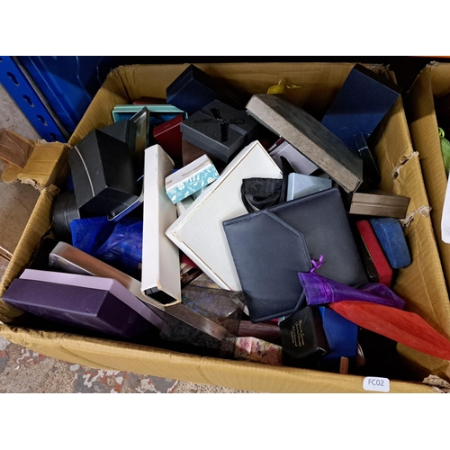 1000 - Three boxes containing a large quantity of empty jewellery boxes and bags