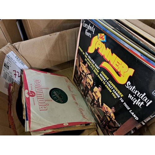 1019 - Two boxes containing diecast model vehicles, vinyl records etc.