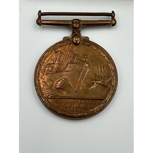 2038 - Two WWI British War medals presented to The Mercantile Marine Robert N. Bradford, one 1914-1918 War ... 