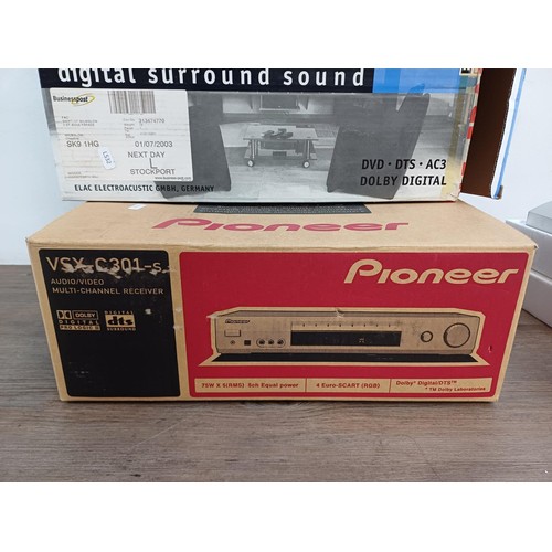 798 - Two AV items one boxed Pioneer VSX-C301-S multi-channel receiver with remote control and one Elac ho... 