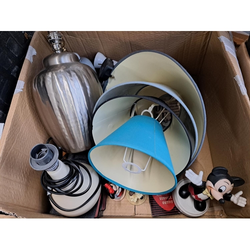 1040 - Two boxes containing cutlery, Brocklehurst Whiston Macclesfield silk, Disney Mickey Mouse figurine, ... 