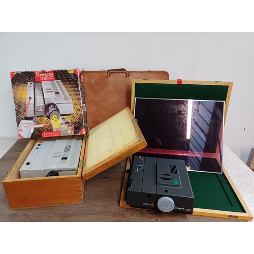 585 - Four items, one wooden cased Reflecta Diamator AF IR Zoom slide projector with box, one Reflecta Dia... 